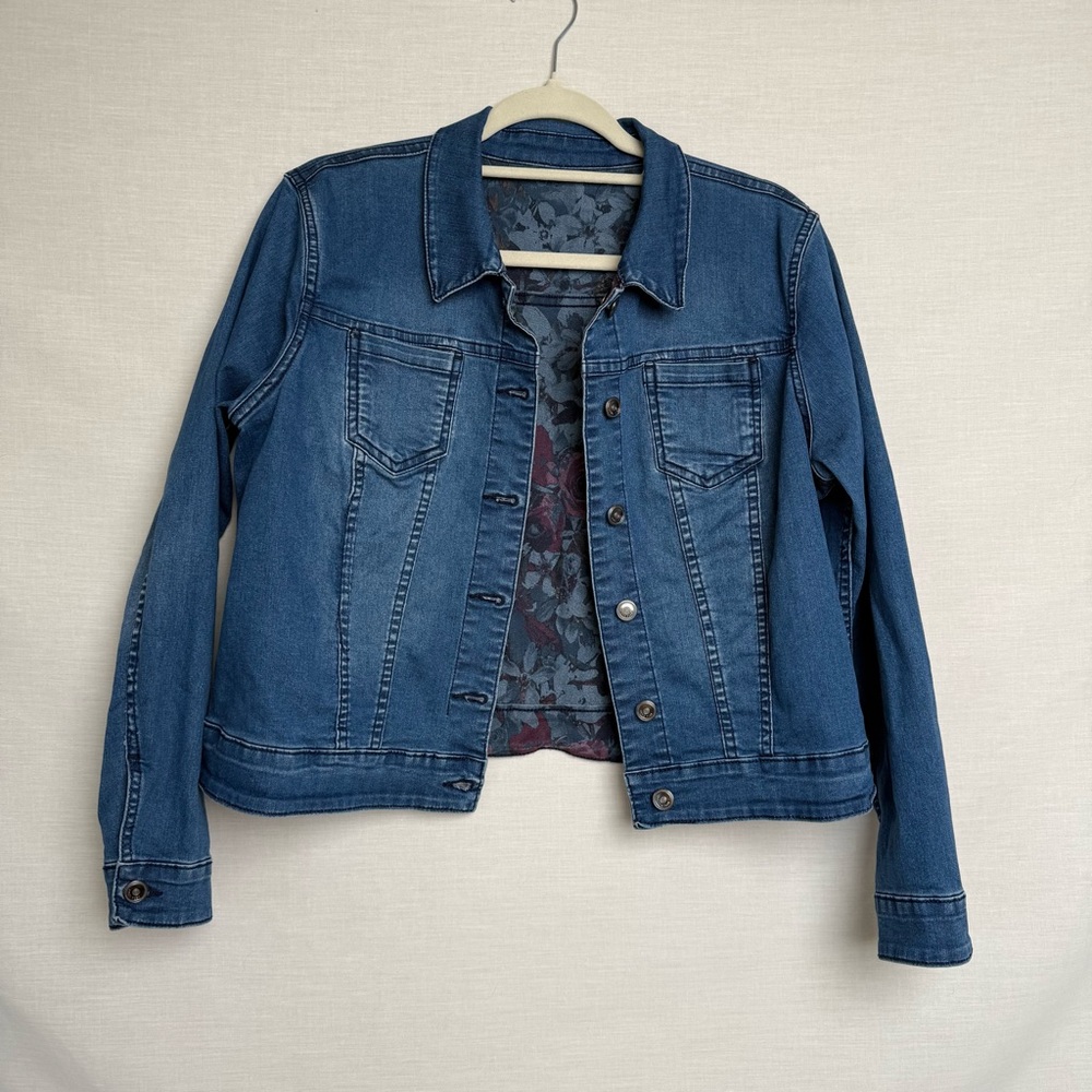 Code Bleu Reversible Denim And Floral Jacket Size Large Women's